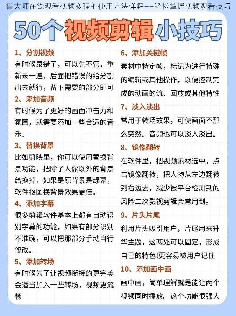 鲁大师在线观看视频教程的使用方法详解——轻松掌握视频观看技巧