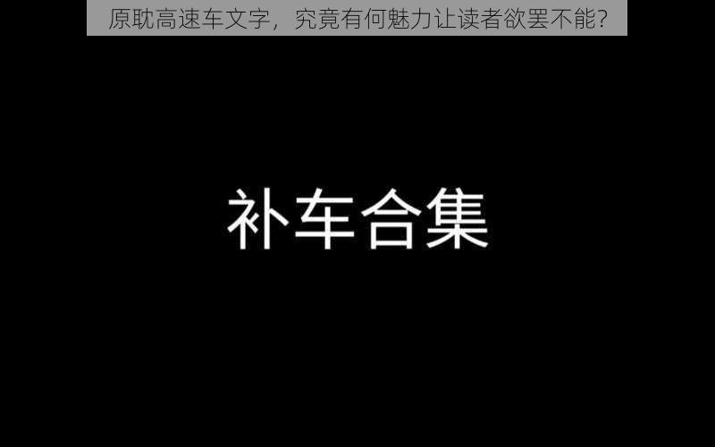 原耽高速车文字，究竟有何魅力让读者欲罢不能？