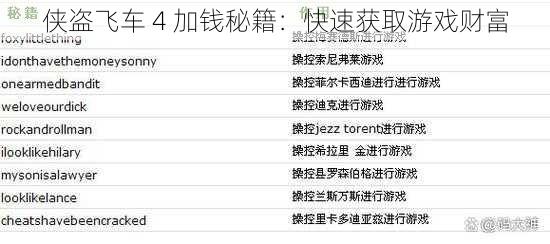 侠盗飞车 4 加钱秘籍：快速获取游戏财富