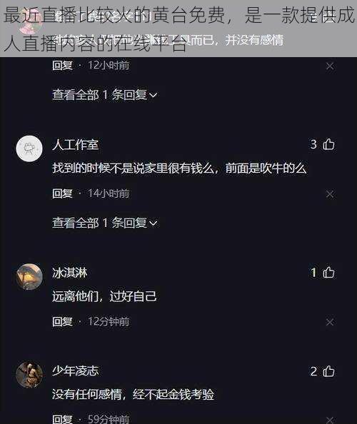 最近直播比较火的黄台免费，是一款提供成人直播内容的在线平台