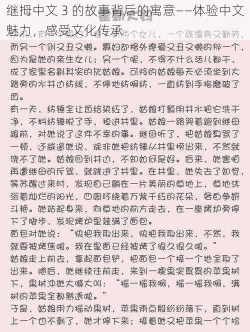 继拇中文 3 的故事背后的寓意——体验中文魅力，感受文化传承