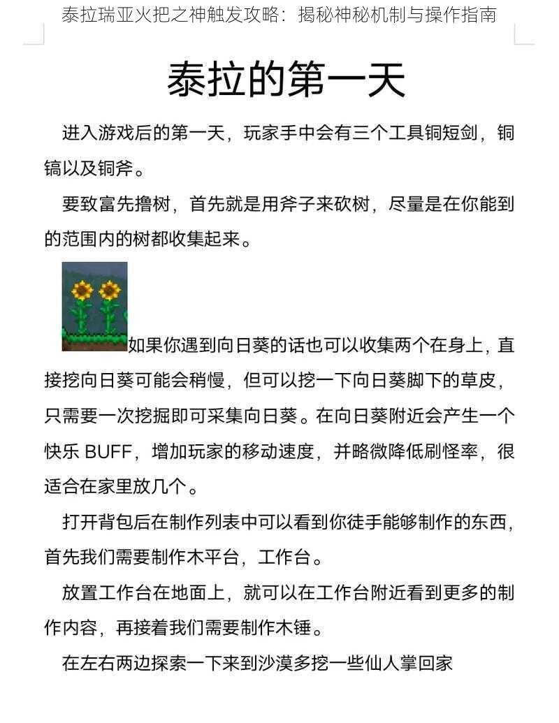 泰拉瑞亚火把之神触发攻略：揭秘神秘机制与操作指南