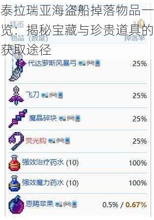 泰拉瑞亚海盗船掉落物品一览：揭秘宝藏与珍贵道具的获取途径