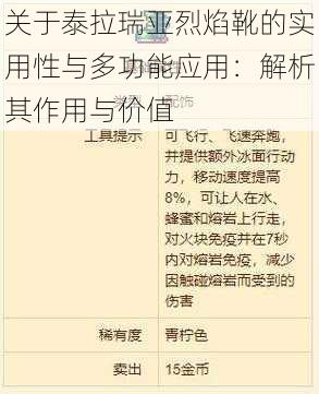 关于泰拉瑞亚烈焰靴的实用性与多功能应用：解析其作用与价值